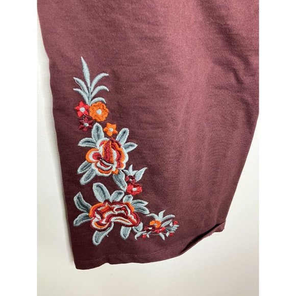 Karyn Seo Lounge Pants Womens Large Maroon Floral Embroidered FLAWED - Picture 7 of 11
